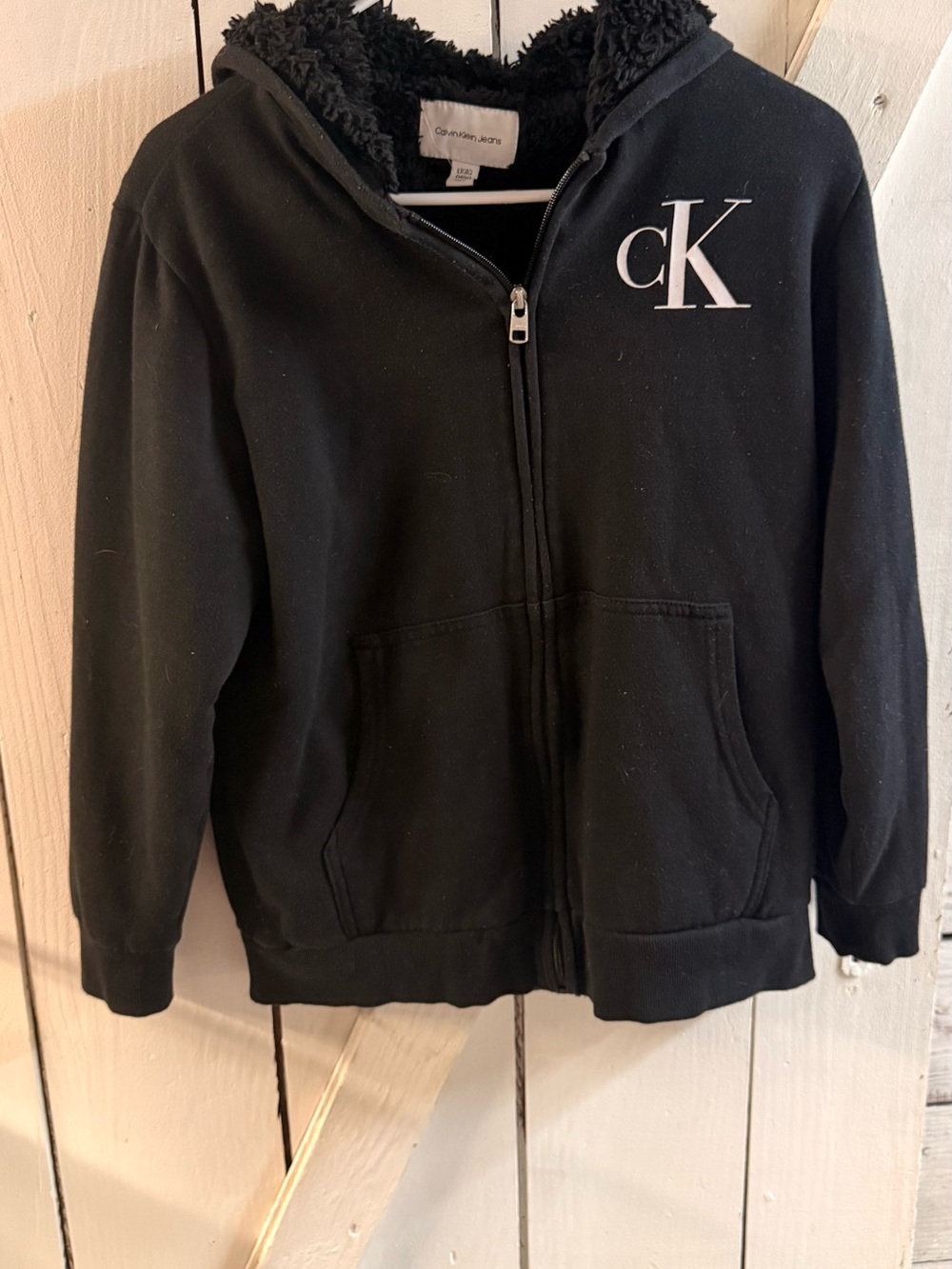 Calvin Klein Jeans Black Kids Sherpa-Lined Zip Hoodie